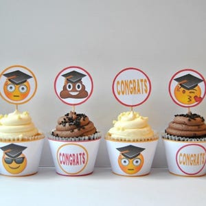 PDF: Emoji Party, Emoji Cupcakes, Graduation Cap, Graduation Cap Decor, Graduation Party, Congrats Emoji Party Instant Download image 2