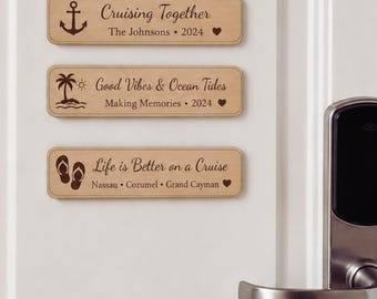 Personalized Engraved Wood Cruise Door Magnet, Custom Cabin Sign, Family Vacation Decor