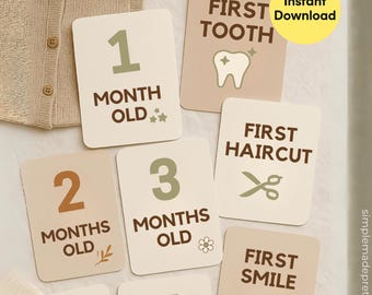 Tarjetas minimalistas para hitos de bebé: accesorios fotográficos neutros (descarga instantánea)