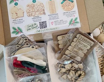 Personalized Christmas Ornament Bar Kit, DIY Wood Ornament Making Party Kit