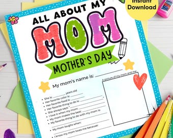 Cuestionario del Día de la Madre: Recuerdo imprimible "Todo sobre mi mamá" (Descarga PDF)