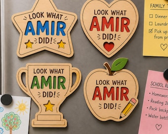 Personalized Kids Artwork Magnet, Look What I Made Fridge Magnet, Child Art Display, Wooden Refrigerator Magnet, Gift for Mom Grandma