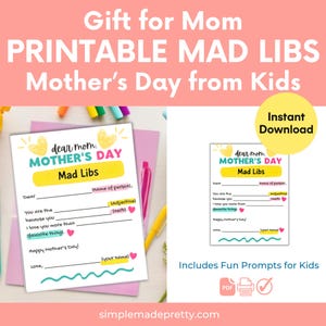 Mother’s Day Mad Libs Printable – Funny Mother&#39;s Day Activity for Kids – Instant Download PDF – Mother&#39;s Day Gift from Kids