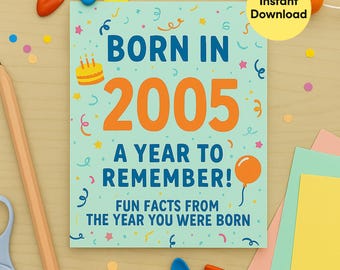Tarjeta de cumpleaños imprimible de 2005: recuerdo con datos curiosos (descarga instantánea)