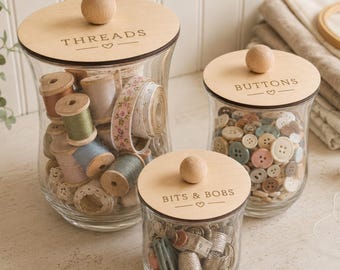 Custom Engraved Wood Lid with Knob, Glass Vase Cover, Organization Lid, Home Organization Lid, Dollar Store Vase Lids