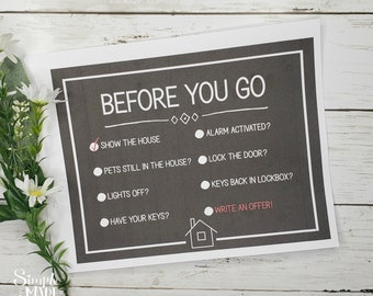 PDF: Before You Go, Checklist, Open House Welcome Sign, Realtor, Real Estate Open House, Real Estate Signs, Realtor Sign - Instant Download