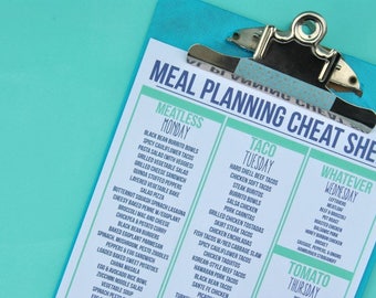 PDF: Meal Planning Cheat Sheet, Dinner Ideas, Meal Planning Chart, Meal Planning for Beginners, Menu Board - INSTANT DOWNLOAD