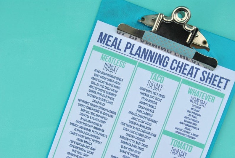 PDF Meal Planning Cheat Sheet Dinner Ideas Meal Planning Etsy