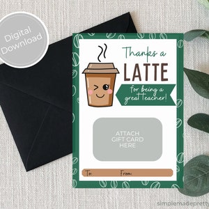 PDF: Teacher Coffee Gift Card Holder Teacher Appreciation Card Teacher Appreciation Instant Download image 1