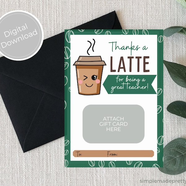 PDF: Teacher Coffee Gift Card Holder - Teacher Appreciation Card - Teacher Appreciation - Instant Download