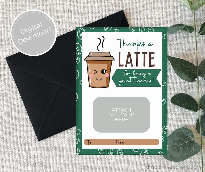 PDF: Teacher Coffee Gift Card Holder Teacher Appreciation Card Teacher Appreciation Instant Download image 1