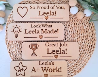 Personalized Wood Magnet, Kid's Artwork Display, Fridge Decor, Laser Engraved Memories