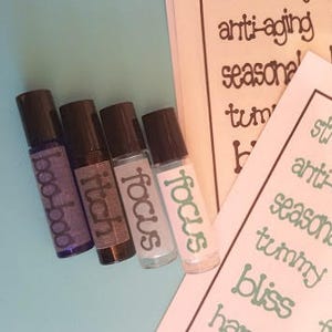 PDF: Printable 10ml Roller Bottle Labels for Essential Oils 31 Printable Labels in Pink, Black, & Teal Instant Download File image 1