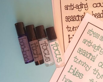 PDF: ***Printable*** 10ml Roller Bottle Labels for Essential Oils - 31 Printable Labels in Pink, Black, & Teal - Instant Download File