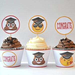 PDF: Emoji Party, Emoji Cupcakes, Graduation Cap, Graduation Cap Decor, Graduation Party, Congrats Emoji Party Instant Download image 5