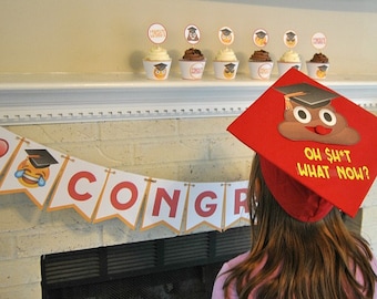 PDF:  Emoji Party, Emoji Cupcakes, Graduation Cap, Graduation Cap Decor, Graduation Party, Congrats Emoji Party - Instant Download