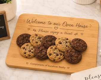 Personalized Open House Bamboo Serving Board | Realtor Open House Snack Board | Real Estate Closing Gift | Custom Engraved Board