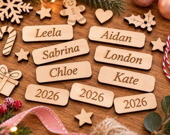 Custom Engraved Mini Wood Name Plaques, Personalized Wooden Name Tags, DIY Craft Embellishments, Place Settings, Ornament Name Tags