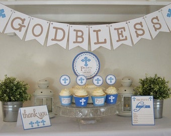 PDF: Baptism Party Celebration Printable Package - Blue, Boys - Instant Download