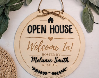 Personalized Realtor Open House Wood Sign, Custom Welcome Door Hanger