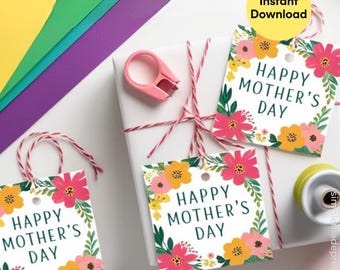Etiquetas florales para regalo del Día de la Madre: etiquetas imprimibles (descarga instantánea)