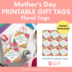 Printable Mother’s Day Gift Tags – Floral Design Tags – Flower Gift Tags – Instant Download