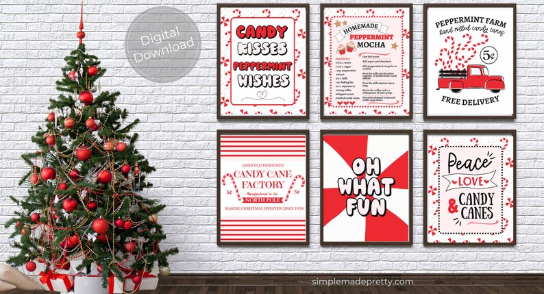 Candy Cane Wall Art Printables Peppermint Mocha, Peppermint Candy Printables, Peppermint Decor, PEPPERMINT LANE PDF Instant Download image 1