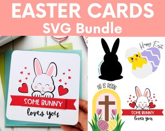 Paquete SVG de tarjetas de Pascua: Archivos de corte Cricut de conejito y primavera (descarga digital)