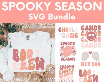 Paquete SVG PNG de temporada espeluznante retro bohemio / Calabaza SVG / Camiseta Svg / Svg espeluznante / Vibraciones de otoño / Fantasma lindo Svg / Archivo PNG