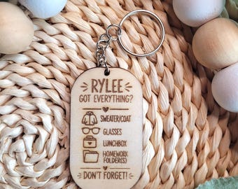 Personalized Backpack Reminder Keychain, Custom Kids Checklist Tag, Double Sided School Bag Reminder, Don't Forget Sign