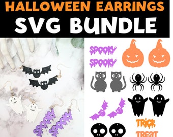 Laser Cut Halloween Earrings SVG PNG Bundle | Laser Svg | Halloween Earrings Svg | Wood Earrings Svg | Earring SVG files | Png File