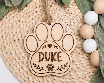 Personalized Dog Ornament, Custom Pet Name Ornament, Wooden Paw Print Christmas Ornament, Dog Lover Gift, Pet Keepsake