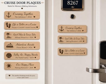 Personalized Engraved Wood Cruise Door Magnet, Custom Cabin Sign, Family Vacation Decor