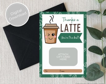 PDF: Coffee Gift Card Holder - Thank You Card - Thank You Coffee Gift - Hostess Gift - Instant Download