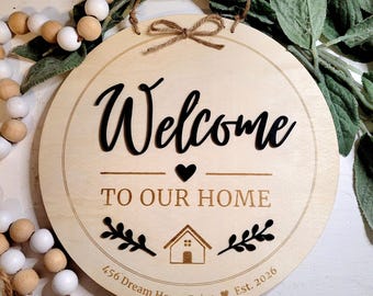 Personalized Welcome Home Sign, Custom Door Hanger, Housewarming Gift, Realtor Closing Gift, New Home Sign