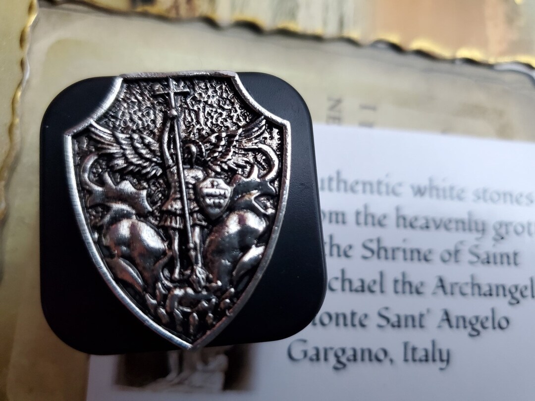 St. Michael Prayer Reliquary With Stone From Cave in Monte Santangelo