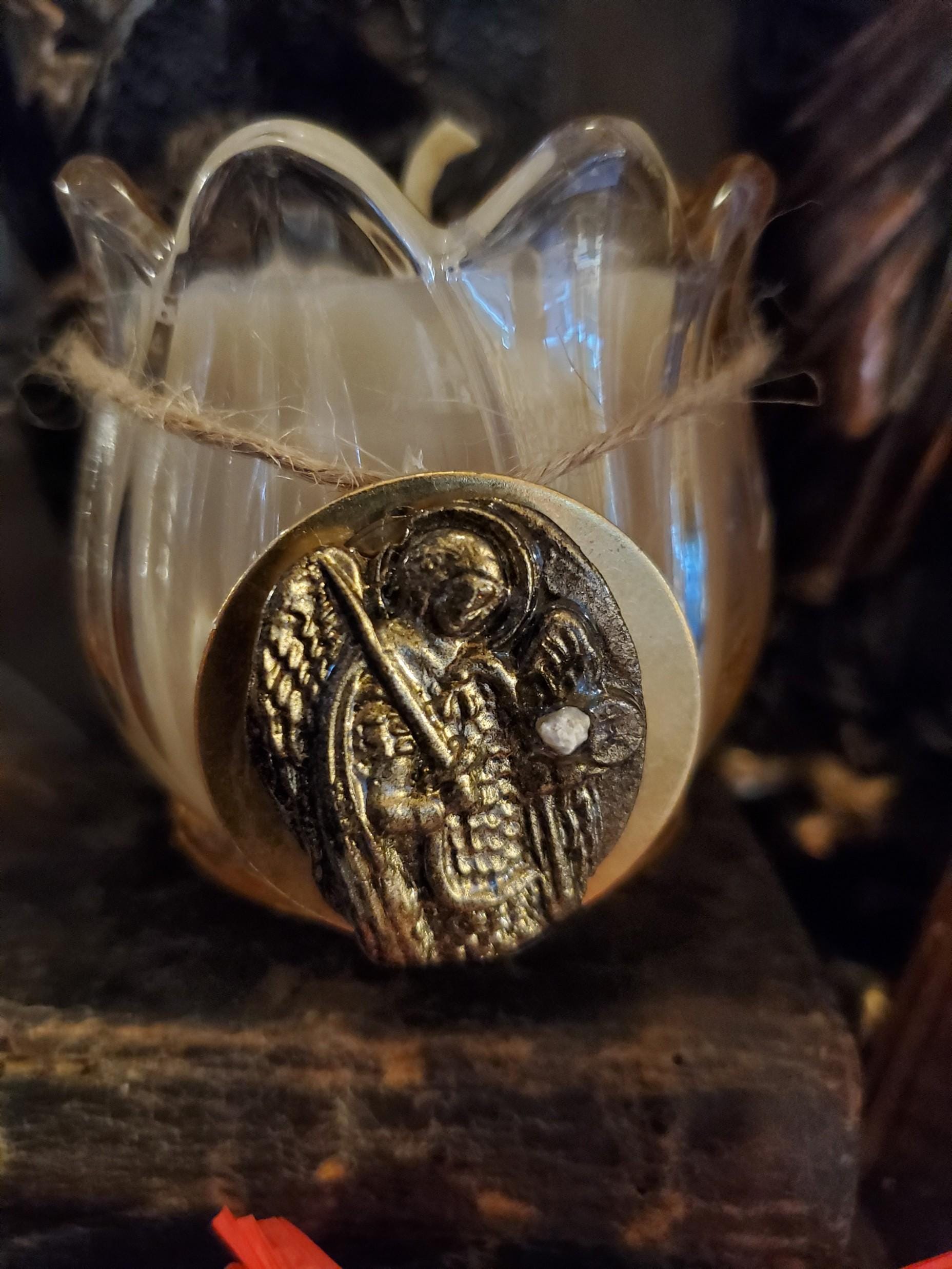 St. Michael Vigil Candle Stone and Oil from Cave in Monte Sant’Angelo, Gargano Italy