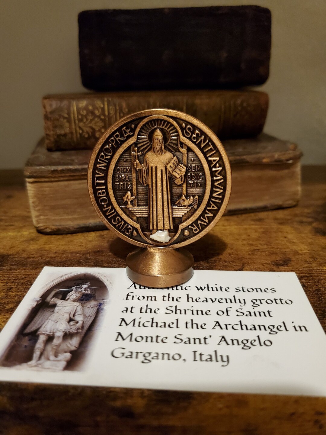 St. Benedict Prayer Medallion With St. Michael Relic Cave Stone From