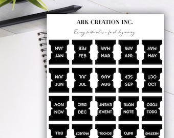 35 Monatsblätter | Bullet Journal |  Binder-TabsPlaner-Tabs | Bullet Journal | Laminierte selbstklebende Ordner-Tabs | Lieblingsgeschichte