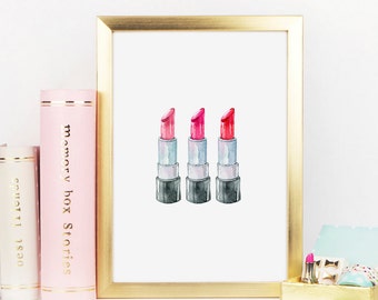 Lipstick Print, Lipstick Wall Art, Makeup Art, Makeup Print, Fashion Print, Desk Accessories, Vanity Decor, Bathroom Decor, Printable Art