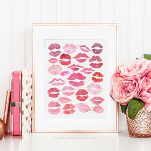 Pink Lips Print, Fashion Print, Kiss Print, Makeup Art, Makeup Print, Beauty Print, Lipstick Art, Vanity Decor, Bathroom Decor, Printable