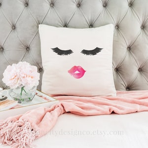 Lips and Lashes Pillow, Lash Pillow, Lashes Pillow, Makeup Pillow, Throw Pillow, Cute Pillow, Canvas Pillow, Decorative Pillow, Pillow Cover