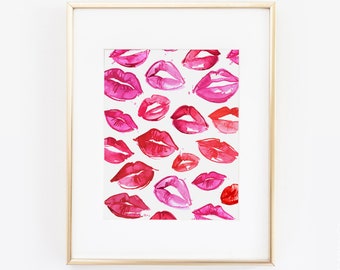 Pink Lips Print, Fashion Print, Kiss Print, Makeup Art, Makeup Print, Fashion Print, Lipstick Print, Closet Decor, Bathroom Art, Fashion Art