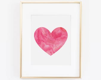 Heart Print, Heart Art, Love Art, Accessoires de bureau, Office Wall Art, Aquarelle, Chambre enfants, Pink Heart, Heart Wall Art, Girls Room