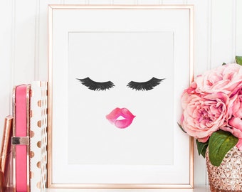 Eyelash Print, Lips and Lashes Print, Makeup Printable, Fashion Print, Lips Print, Mascara Print, Lipstick Print, Makeup Print, Lashes Print