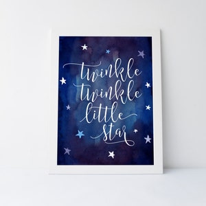 Twinkle Twinkle Little Star lullaby Quote, Nursery Quote, Stars Watercolor, Nursery Decor, Night Sky, Childrens Room Decor, Printable
