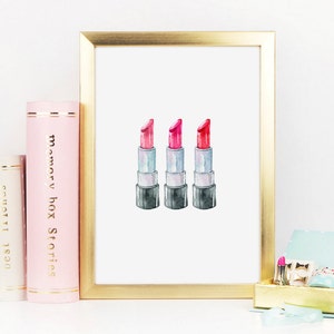 Lipstick Print, Lipstick Wall Art, Makeup Art, Makeup Print, Fashion Print, Desk Accessories, Vanity Decor, Bathroom Decor, Printable Art