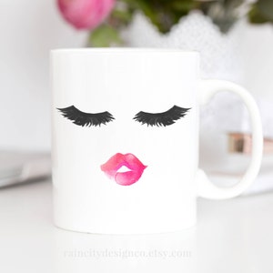 Lips and Lashes Mug, Eyelashes Mug, Lashes Mug, Cute Mugs, Makeup Mug, Bridesmaid Gift, Mug Gift, Lash Mug, Gift For Her, Coffee Mug Gift