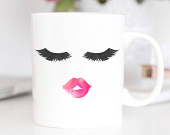 Lips and Lashes Mug, Eyelashes Mug, Lashes Mug, Cute Mugs, Makeup Mug, Bridesmaid Gift, Mug Gift, Lash Mug, Gift For Her, Coffee Mug Gift