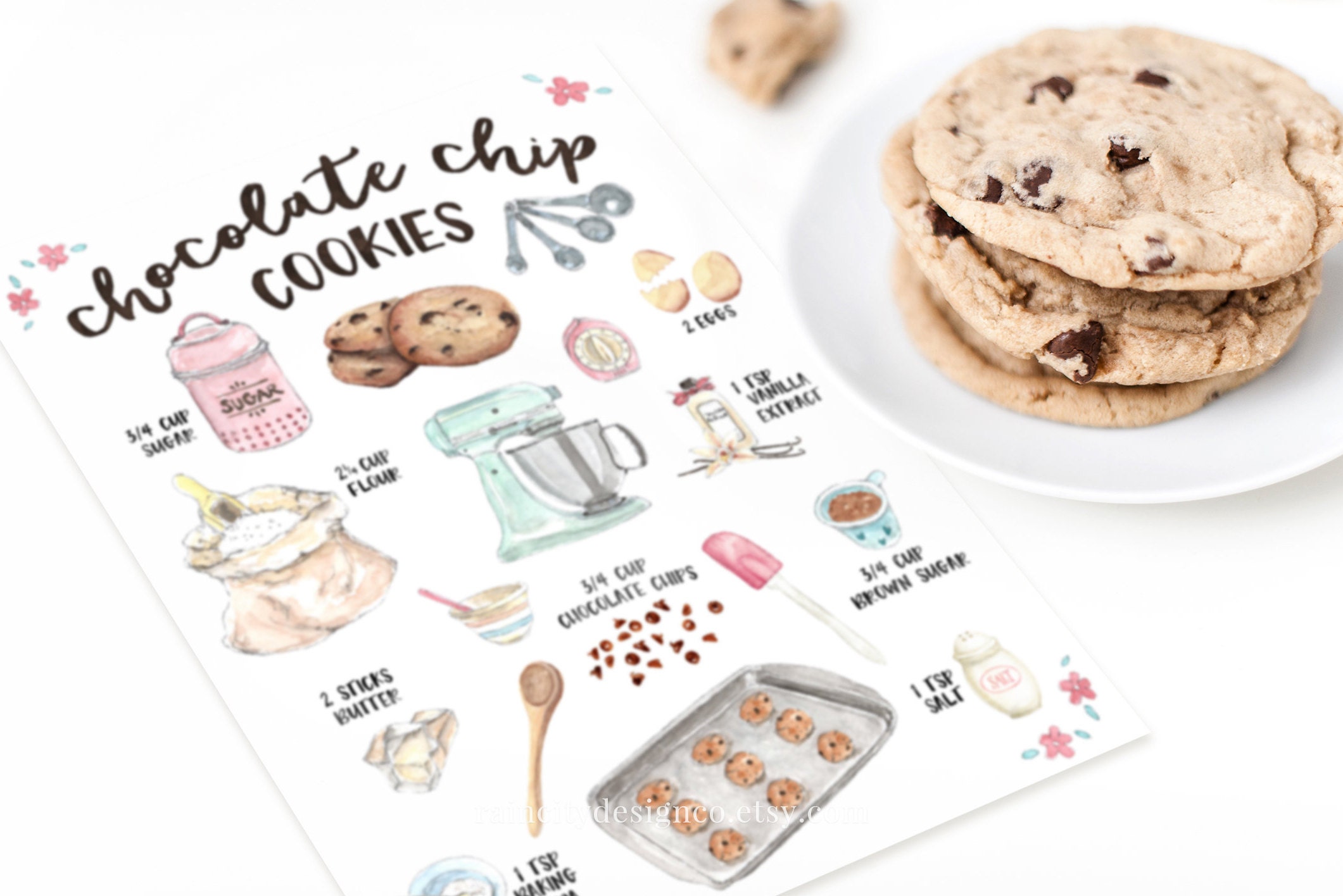 Chocolate Chip Cookie Print Illustrated Recipe Recipe Print Etsy